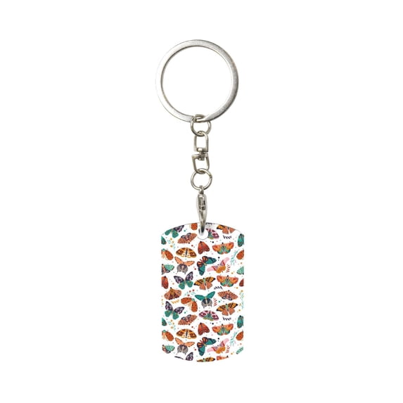 Goofa Colorful Butterfly Printed Rectangular Metal Keychain Bag Charm Floral Charm for Purse Keys Metal Keyring Gift for Women Accessories