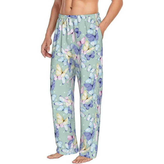 Goofa Colorful Butterfly Printed Soft Pajama Pants for Men, Wide Leg Comfy Casual Lounge Yoga Pants-Small