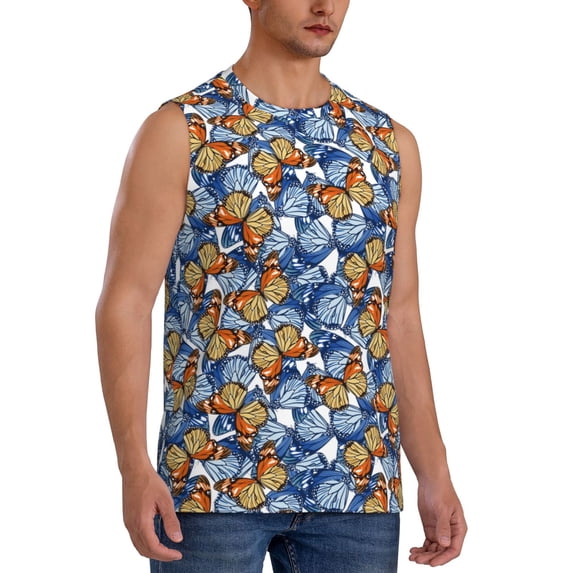 Goofa Colorful Butterfly1 Printed Men's Sleeveless T-Shirt - Athletic Gym Workout Tank Top for Men - Moisture-Wicking, UPF 30+ Quick-Dry Muscle Tee-Large