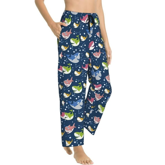 Goofa Colorful Cartoon Shark Printed Soft Pajama Pants for Women, Wide Leg Comfy Casual Lounge Yoga Pants-Medium