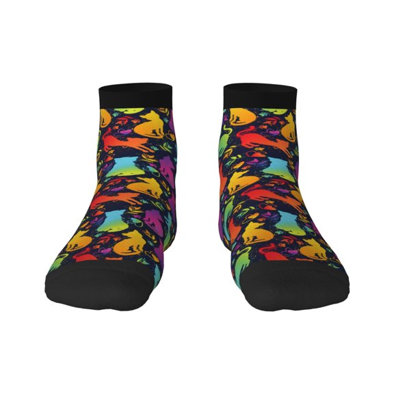 Goofa Colorful Cats Pattern Non Slip Socks with Grips for Elderly, Crew Socks Yoga Hospital Socks Cushioned Sole Gripper Socks for Men Women