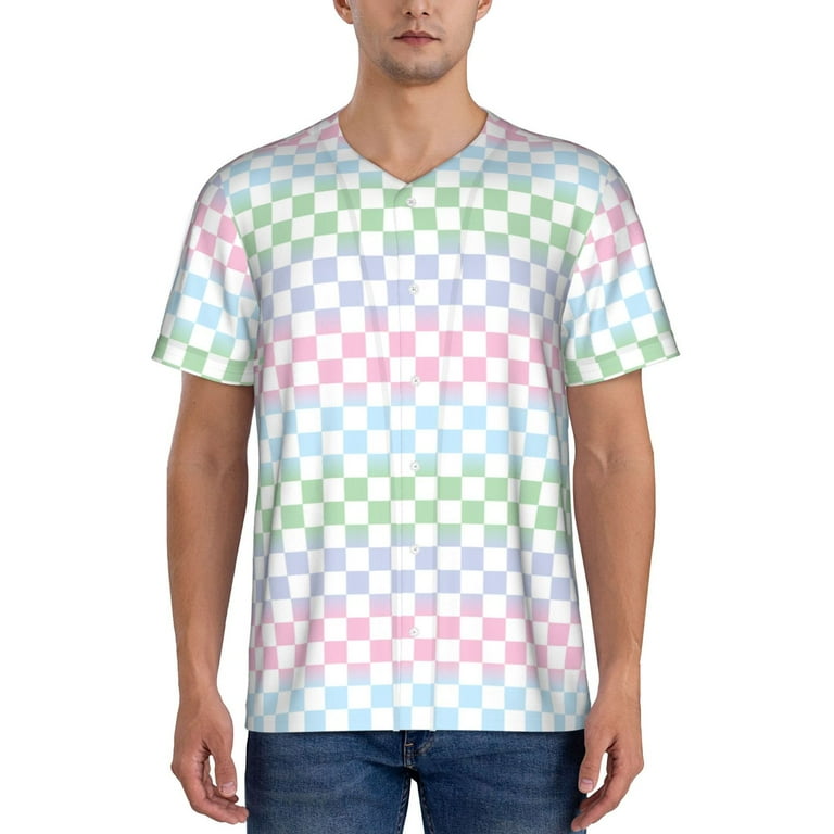 Goofa Colorful Checkerboard Pattern Mens Golf Shirt Baseball T