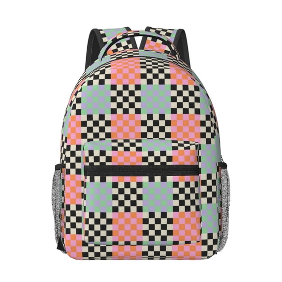 Goofa Colorful Checkered Pattern Comfortable Student Backpack - Ergonomic Design, Durable, Water-Resistant, Multi-Compartment,Travel, and Outdoor Activities