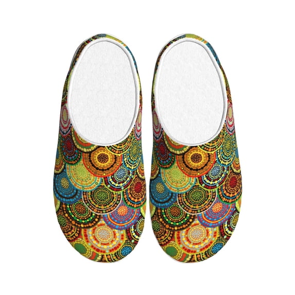 Goofa Colorful Circle Print Womens Mens Cotton Lightweight House Slippers , Washable Home Slippers,Indoor Comfy Bedroom Cozy Slippers-42/43