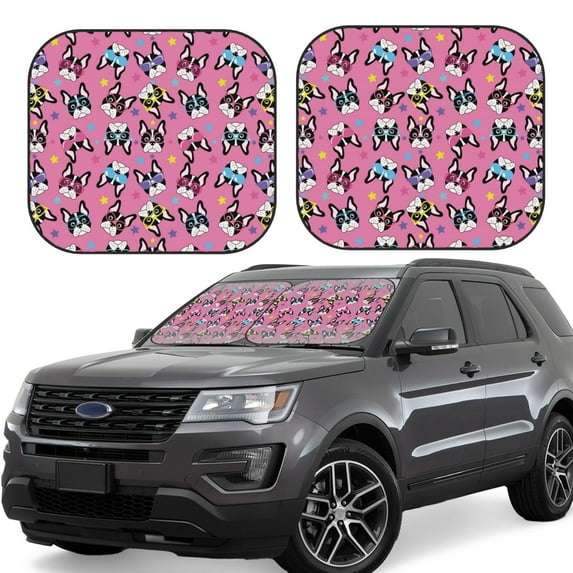 Goofa Colorful Cute French Bulldog Pattern 2 Piece Car Windshield Sun Shade Foldable | Front Windshield Shade for Sun, Heat and UV Rays | Sunshade for Car Front Window-Large