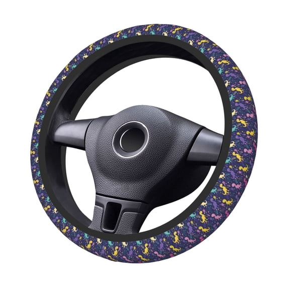 Goofa Colorful Dinosaur Pattern Elastic Stretch Steering Wheel Cover,Universal 15 inch, Microfiber Breathable Ice Silk, Anti-Slip, Odorless, Easy Carry