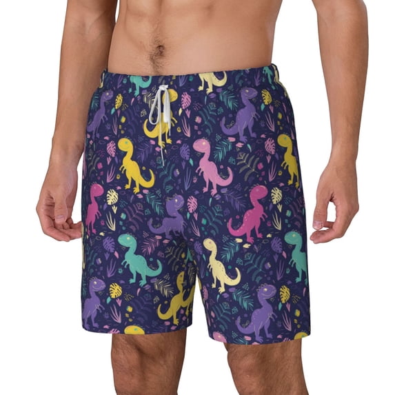 Goofa Colorful Dinosaur Printed Men's Swim Trunks Board Shorts Quick Dry Mens Swimming Trunks with Compression Liner,Breathable Fit Hawaii Beach Shorts-3X-Large
