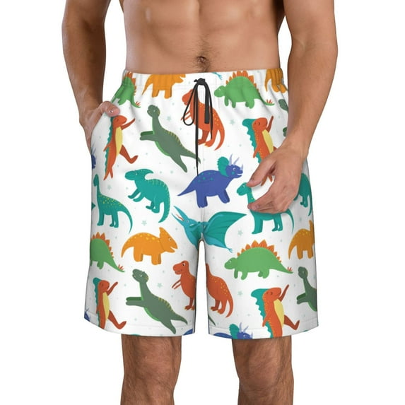 Goofa Colorful Dinosaur Printed Mens Swim Trunks Summer Quick Dry Short Beach Swimwear Bathing Suits-XX-Large