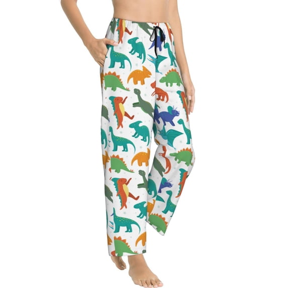 Goofa Colorful Dinosaur Printed Soft Pajama Pants for Women, Wide Leg Comfy Casual Lounge Yoga Pants-