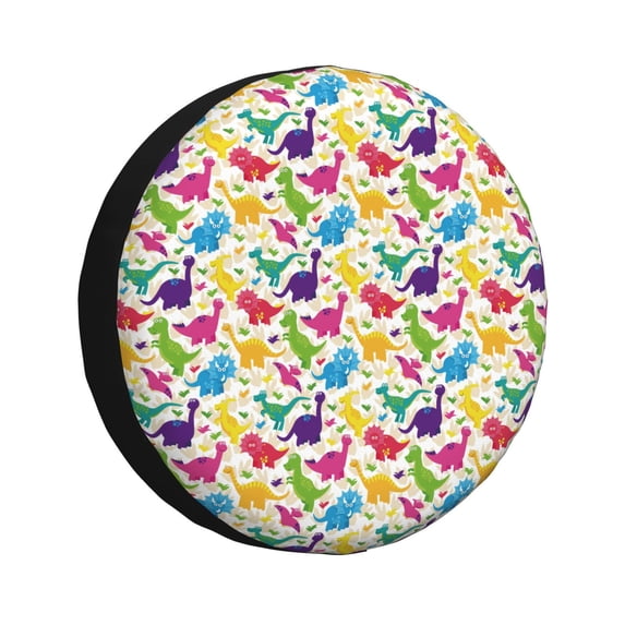 Goofa Colorful Dinosaurs Pattern Universal Tire Cover for Jeep, SUV, Truck, and Trailer – Waterproof, UV-Resistant,Easy to Install, Fits 14"-17" Tires-17 inch
