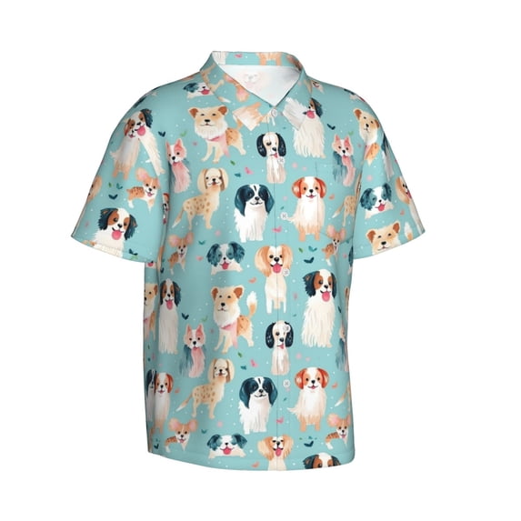 Goofa Colorful Dog Hawaiian Shirt for Men, Unisex Summer Beach Casual Short Sleeve Button Down Shirts,Aloha Tropical Floral print shirt-X-Large