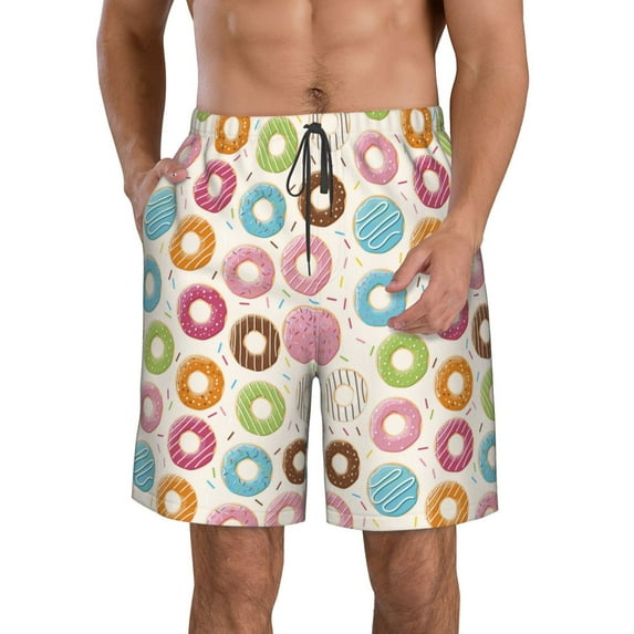 Goofa Colorful Donuts Printed Mens Swim Trunks Summer Quick Dry Short Beach Swimwear Bathing Suits-Medium