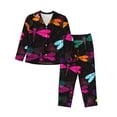 thumbnail image 1 of Goofa Colorful Dragonflies Printed Women’s 2 Piece Pajama Set Super,Pajamas Women's Long Sleeve Sleepwear Soft Button Down Loungewear Pjs Lounge Set Nightwear-XX-Large, 1 of 9