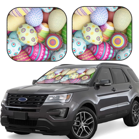Goofa Colorful Easter Eggs Pattern 2 Piece Car Windshield Sun Shade Foldable | Front Windshield Shade for Sun, Heat and UV Rays | Sunshade for Car Front Window-Small