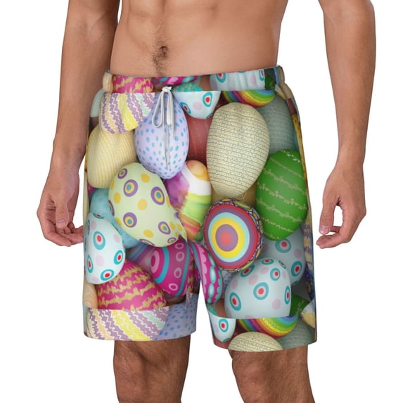 Goofa Colorful Easter Eggs Printed Men's Swim Trunks Board Shorts Quick Dry Mens Swimming Trunks with Compression Liner,Breathable Fit Hawaii Beach Shorts-X-Large