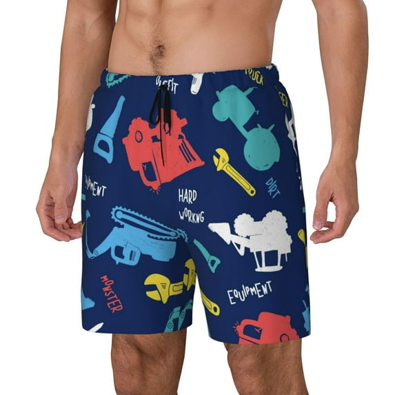 Goofa Colorful Excavator Printed Men's Swim Trunks Board Shorts Quick Dry Mens Swimming Trunks with Compression Liner,Breathable Fit Hawaii Beach Shorts-XX-Large