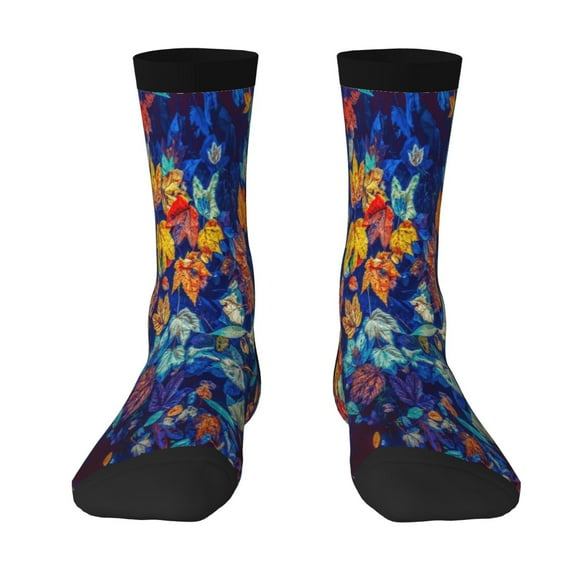 Goofa Colorful Fall Leaves Printed Men's Crew Socks, Soft Durable Breathable Moisture-Wicking with Odor Control Cotton socks
