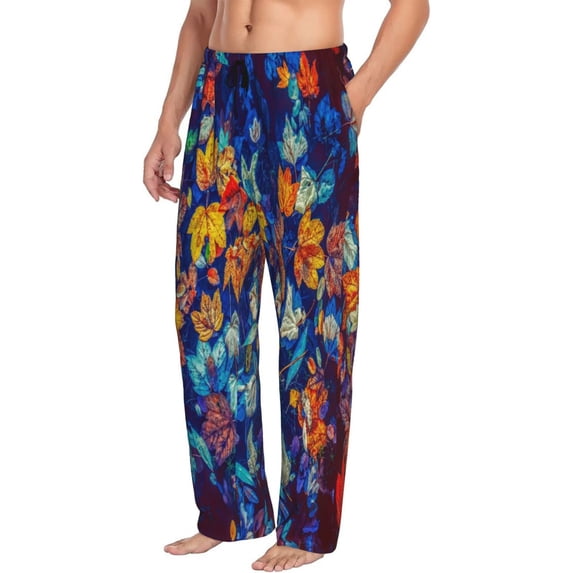 Goofa Colorful Fall Leaves Printed Soft Pajama Pants for Men, Wide Leg Comfy Casual Lounge Yoga Pants-Medium