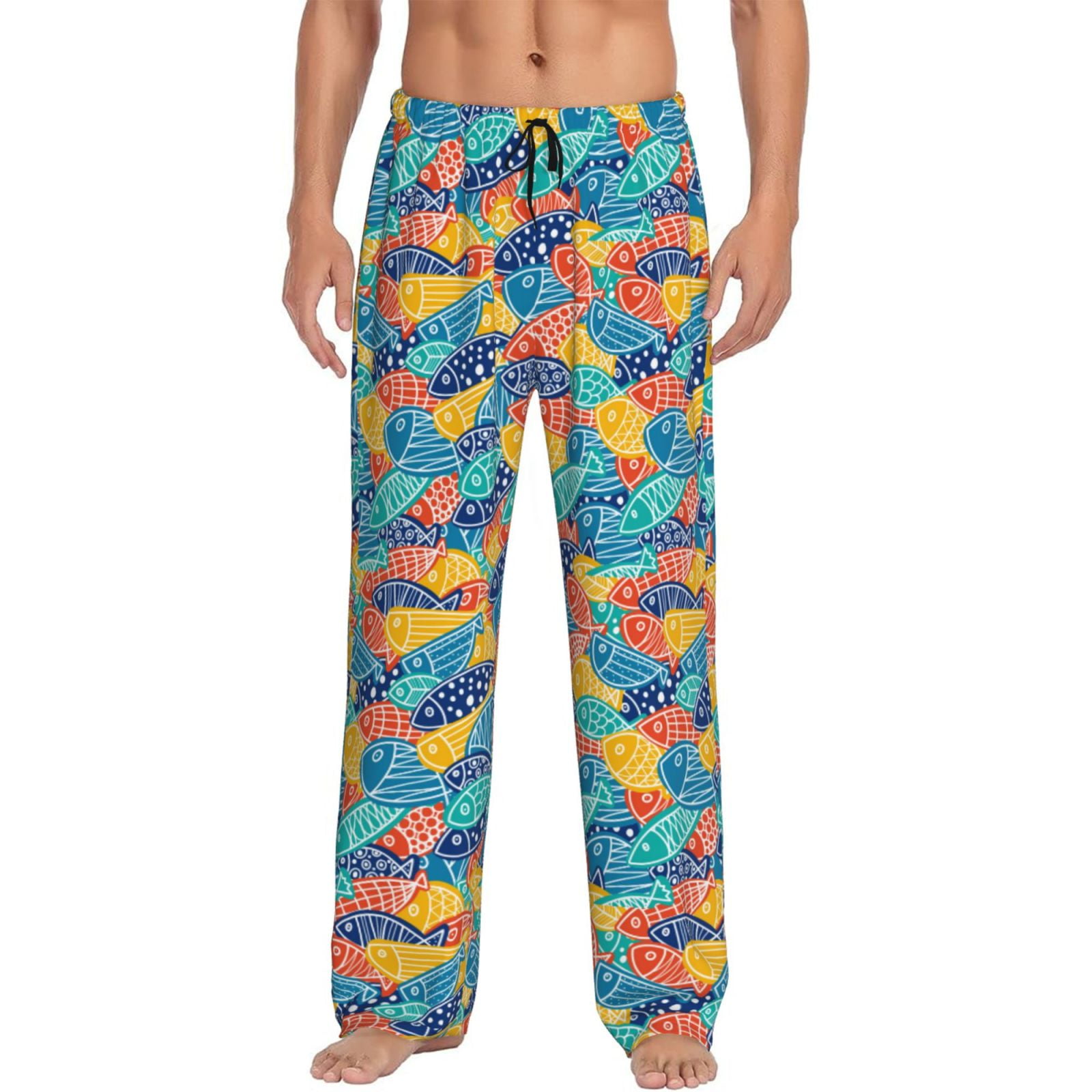 Goofa Colorful Fish 1 Pattern Printed Soft Pajama Pants for Men, Wide