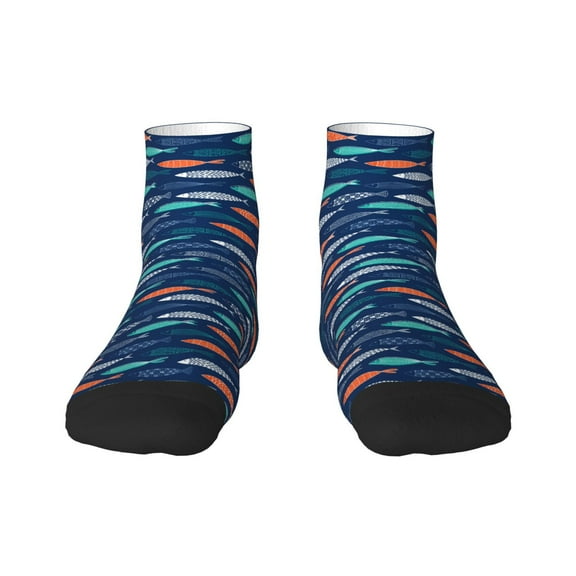 Goofa Colorful Fish 3 Pattern Non Slip Socks with Grips for Elderly, Crew Socks Yoga Hospital Socks Cushioned Sole Gripper Socks for Men Women