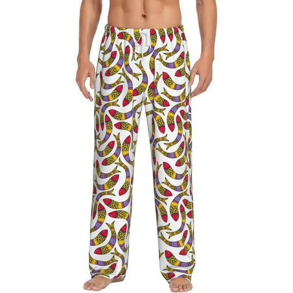 Goofa Colorful Fishes Pattern Printed Soft Pajama Pants for Men, Wide Leg Comfy Casual Lounge Yoga Pants-Small
