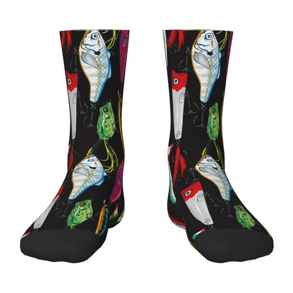 Goofa Colorful Fishing Lures Pattern Children's Crew Socks, Kids' Daily Wear and Sports Socks, Breathable Socks, Sports Socks, Moisture-Wicking Socks for Children
