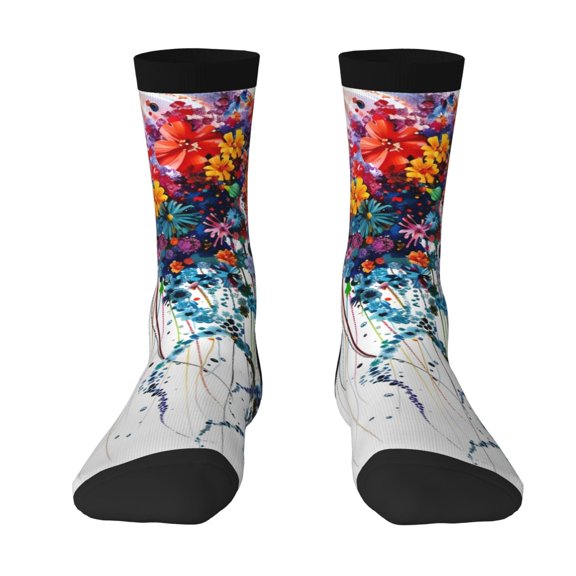 Goofa Colorful Floral Jellyfish Printed Men's Crew Socks, Soft Durable Breathable Moisture-Wicking with Odor Control Cotton socks