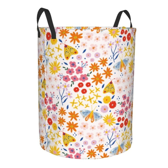 Goofa Colorful Floral Printed Circular Hamper,Laundry Basket with Handles,Storage Baskets Foldable,Large Capacity Laundry Hamper-Small