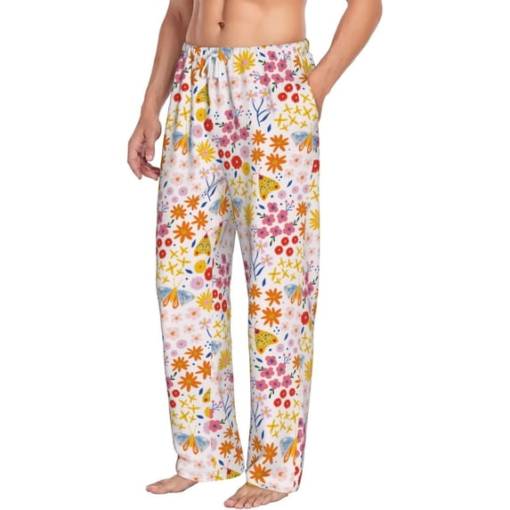 Goofa Colorful Floral Printed Soft Pajama Pants for Men, Wide Leg Comfy Casual Lounge Yoga Pants-Small