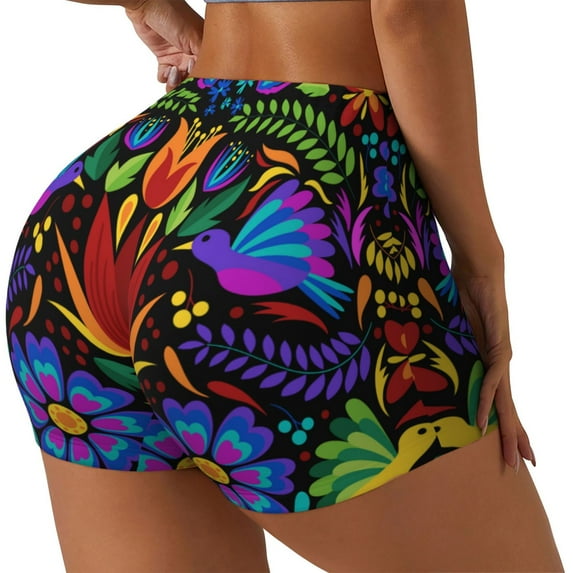 Goofa Colorful Floral Printed Workout Shorts Women Seamless Scrunch Butt Lifting High Waisted Gym Booty Shorts Elastic Workout Shorts-XX-Large
