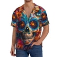 thumbnail image 1 of Goofa Colorful Floral Skull A Printed Men's Casual Short-sleeved Shirt,Lightweight Breathable Button-down,Summer Casual men's top,Versatile Fashion shirt-3X-Large, 1 of 7