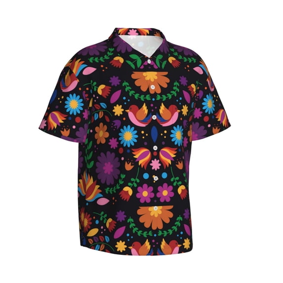Goofa Colorful Floral2 Hawaiian Shirt for Men, Unisex Summer Beach Casual Short Sleeve Button Down Shirts,Aloha Tropical Floral print shirt-Small