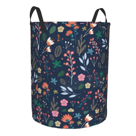 Goofa Colorful Flowers Printed Circular Hamper,Laundry Basket with Handles,Storage Baskets Foldable,Large Capacity Laundry Hamper-