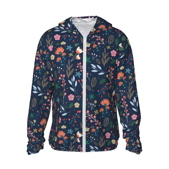 Goofa Colorful Flowers Printed Women's UPF 50+ Sun Protection Hoodie Jacket Lightweight Long Sleeve Sun Shirt for Women with Pocket Hiking Outdoor-Medium