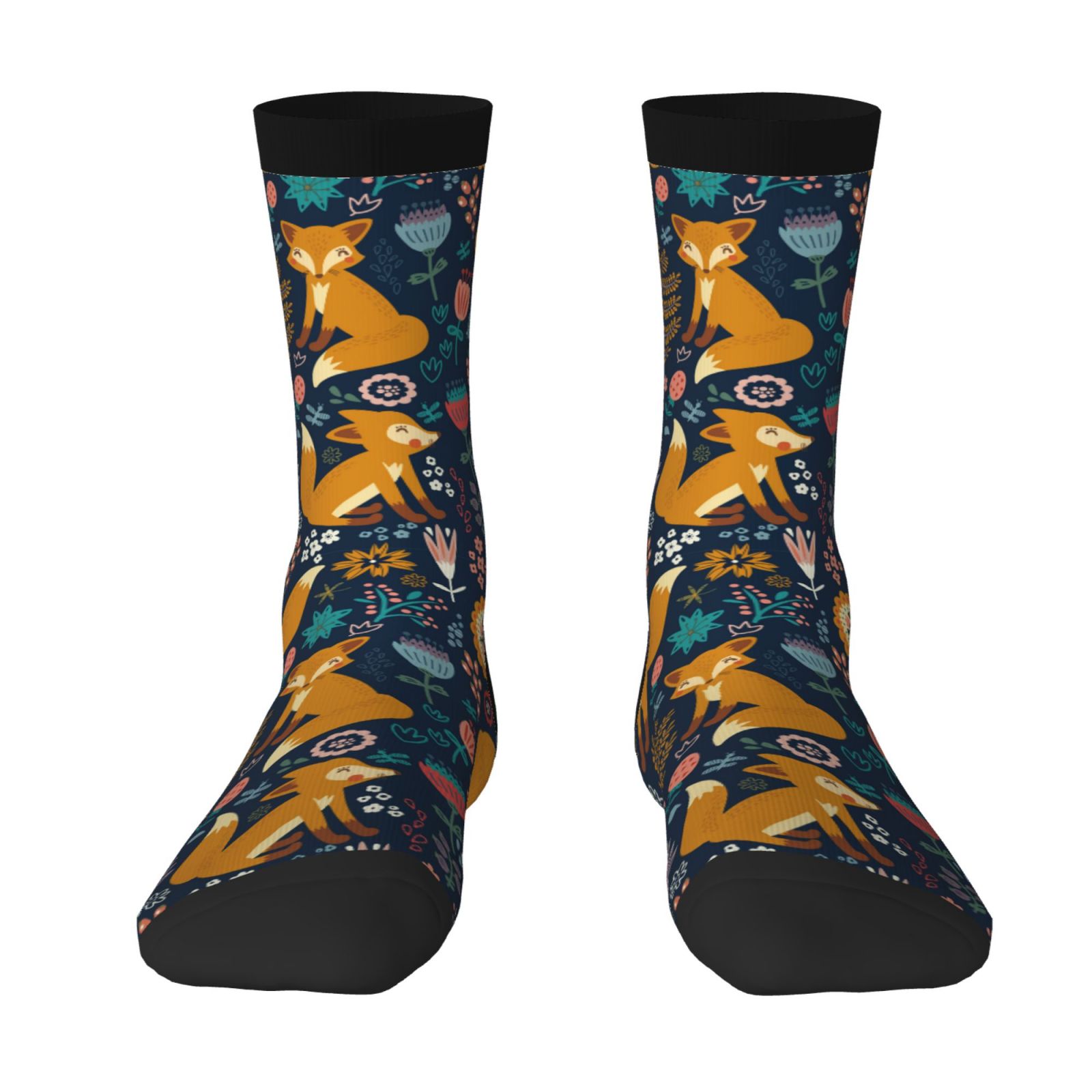 Goofa Colorful Fox Printed Men's Crew Socks, Soft Durable Breathable