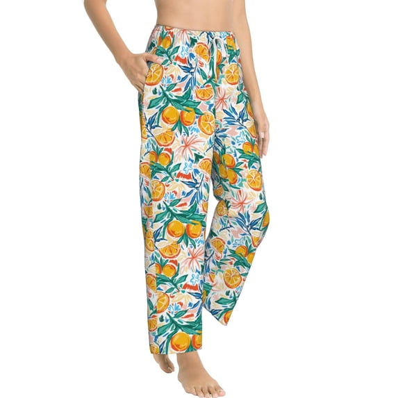 Goofa Colorful Fruits Printed Soft Pajama Pants for Women, Wide Leg Comfy Casual Lounge Yoga Pants-Small