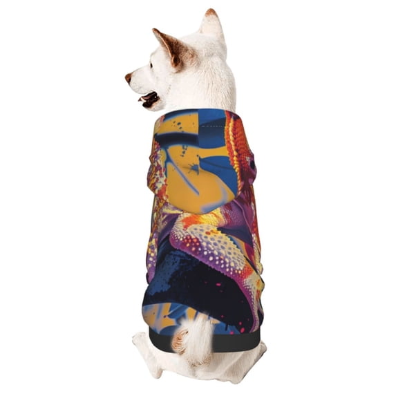 Goofa Colorful Gecko Jungle Art Pattern Small Dog Sweater Hoodies Pet Grey Hooded Soft Fleece Sweatshirts with Pocket Fall Winter Puppy Cat Sweaters Warm Clothes-X-Large