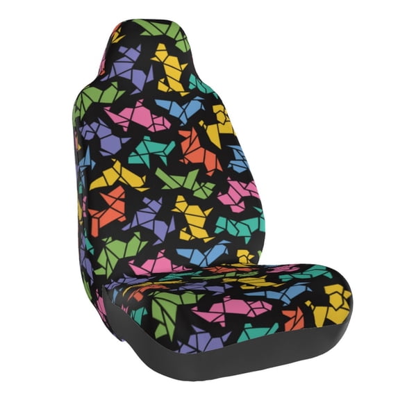 Goofa Colorful Geometric Dog Pattern Elastic Car Seat Cover - Stretchable Auto Seat Protector, Easy to Install and Clean for Cars, SUVs, Trucks, and Vans
