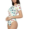 thumbnail image 1 of Goofa Colorful Geometric Printed Women Rash Guard Short Sleeve,Tummy control Swimsuit Surfing Swimsuit Bathing Suit One Piece Swimsuit UPF 50-Small, 1 of 9