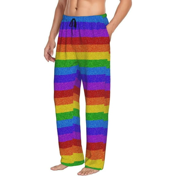 Goofa Colorful Glitter Rainbow Printed Soft Pajama Pants for Men, Wide Leg Comfy Casual Lounge Yoga Pants-XX-Large