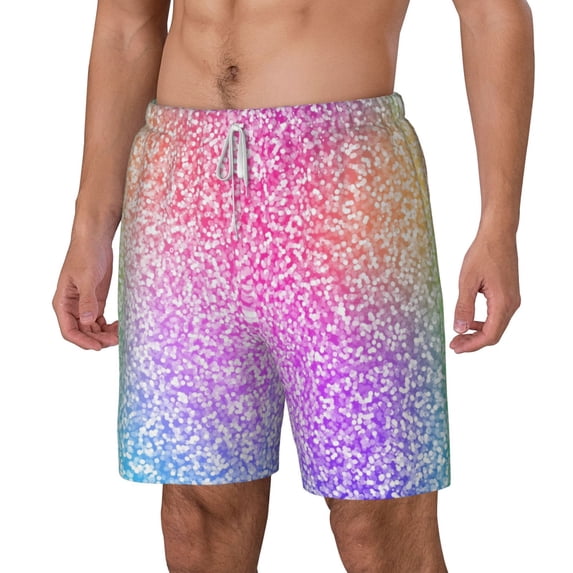 Goofa Colorful Glitters Printed Men's Swim Trunks Board Shorts Quick Dry Mens Swimming Trunks with Compression Liner,Breathable Fit Hawaii Beach Shorts-Small