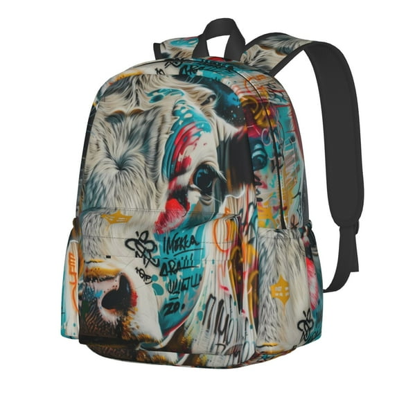Goofa Colorful Graffiti Cow Pattern Backpack for Students – Large Capacity, Lightweight with Adjustable Shoulder Straps, Perfect for School, Travel
