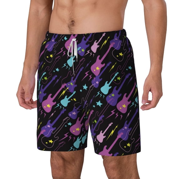 Goofa Colorful Guitar Printed Men's Swim Trunks Board Shorts Quick Dry Mens Swimming Trunks with Compression Liner,Breathable Fit Hawaii Beach Shorts-Small