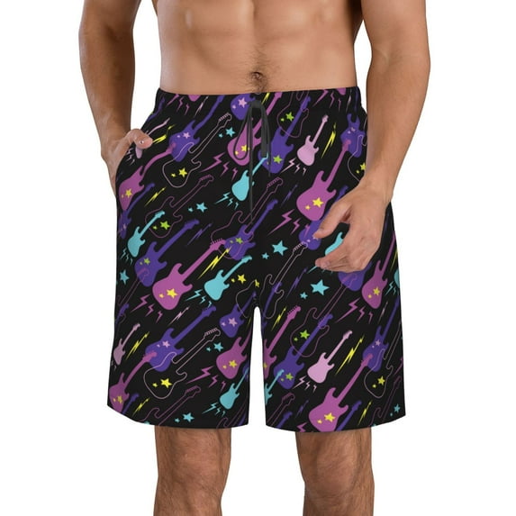 Goofa Colorful Guitar Printed Mens Swim Trunks Summer Quick Dry Short Beach Swimwear Bathing Suits-Medium