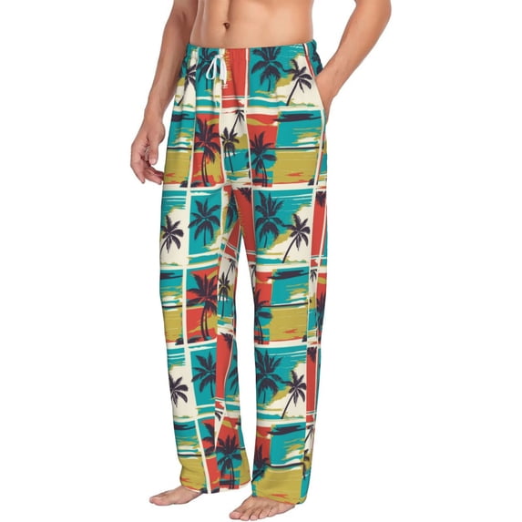 Goofa Colorful Hawaii Palms Printed Soft Pajama Pants for Men, Wide Leg Comfy Casual Lounge Yoga Pants-X-Large