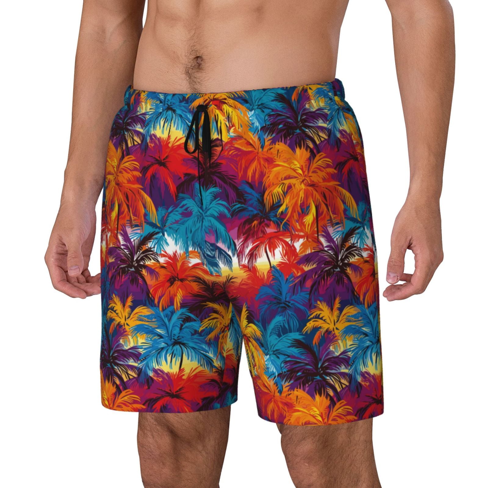 Goofa Colorful Hawaii Palms Printed Men's Swim Trunks Board Shorts ...