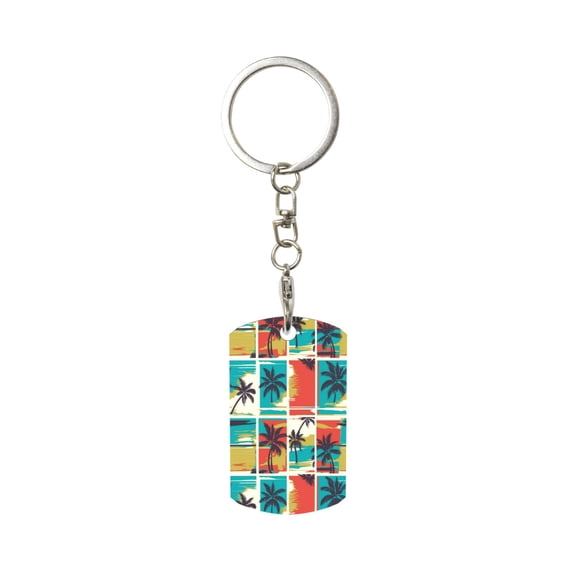 Goofa Colorful Hawaii Palms Printed Rectangular Metal Keychain Bag Charm Floral Charm for Purse Keys Metal Keyring Gift for Women Accessories