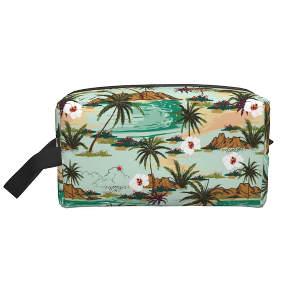 Goofa Colorful Hawaii Palms Printed Toiletry Bag with Handle,Large Capacity Travel Makeup Cosmetic Bag for Women, Carry on Airport Airline Compliant Bag