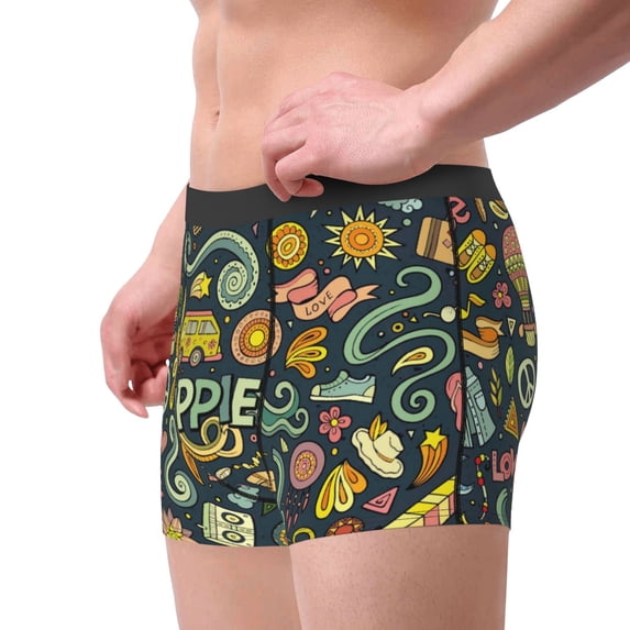 Goofa Colorful Hippie Printed Men's Boxer Briefs Underwear, Moisture-Wicking Underwear, Trunk,Soft and Breathable Cotton Underwear-