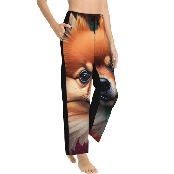 Goofa Colorful Leaf Chihuahua Printed Soft Pajama Pants for Women, Wide Leg Comfy Casual Lounge Yoga Pants-Medium